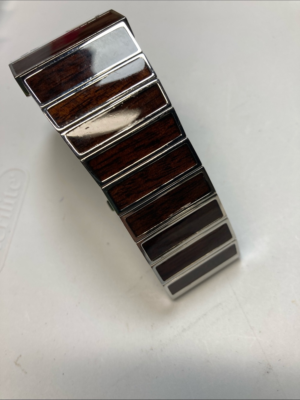 Nixon Rotolog, Silver and Dark Wood Inlay Bracelet Watch, new battery - Picture 7 of 16